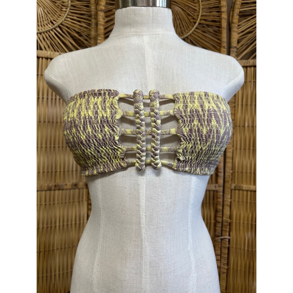 Tori Praver Bikini Top Women's Small Smocked Bandeau Braided Straps